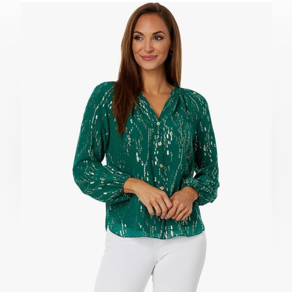 Lilly‎ Pulitzer Silk Long Sleeve Button Up Blouse Size XS